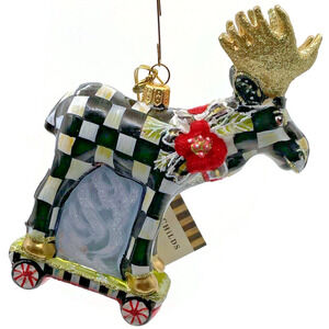 Mackenzie Childs Ornament Moose on the Loose Courtly Check Glass Christmas Tree